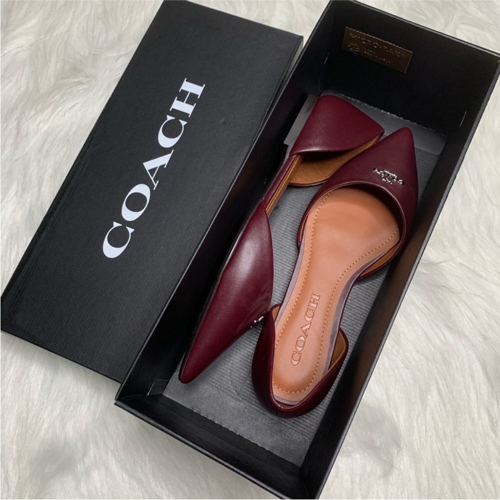 Coach Burgundy Pointed D'Orsay Leather Flats - Picture 2 of 4